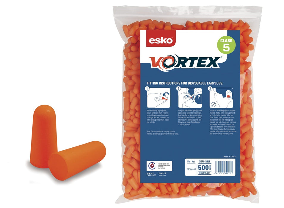 Esko Vortex Foam Earplugs Uncorded DE500OR 500/bag 20/ctn