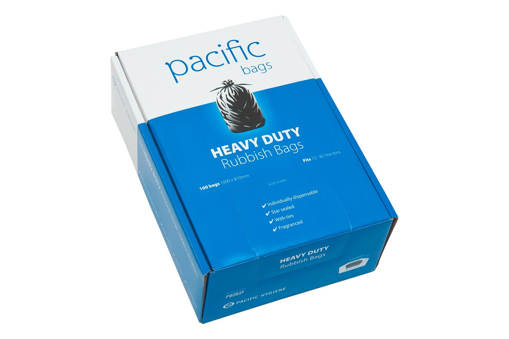 Pacific PB082F Rubbish Bags Dispenser Box 1000x810mm 35mu Black (Special Additive Gives 40mu Stgh) 100/box 3 boxes/ctn