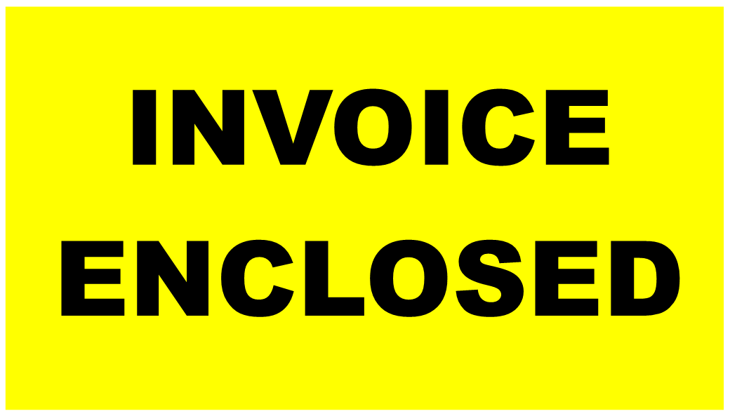 MDR073 "Invoice Enclosed" 41x73mm Black On Yellow Permanent Stickers 250/pkt