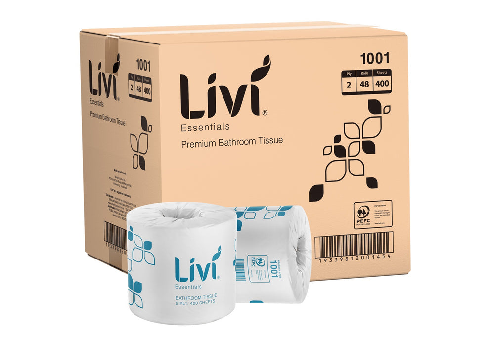 Livi 1001 Essentials Wrapped Toilet Roll 2 ply 400 sheets/roll 48 rolls/ctn 32 ctns/pallet