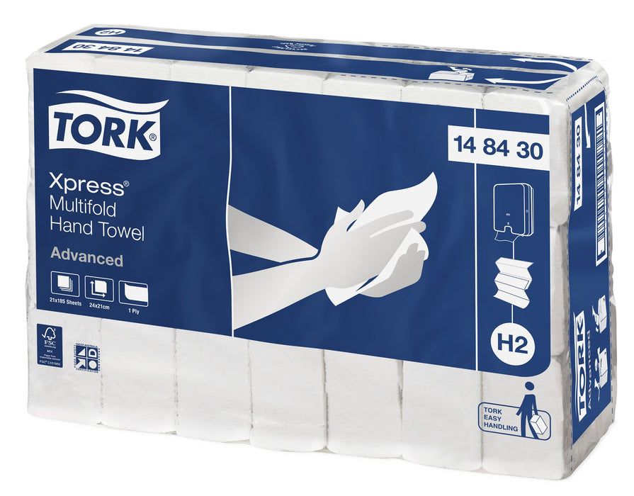 Tork Xpress 148430 Advanced Slimline Multifold Towels 24x21cm White 3885/ctn 25 cases/plt