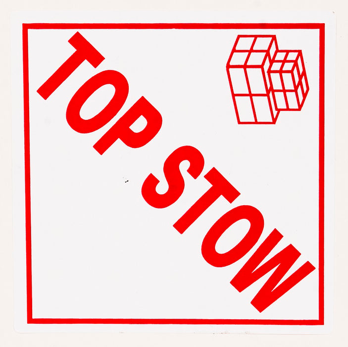 Paper Shipping Labels "Top Stow" 100x100mm Red On White 500/roll