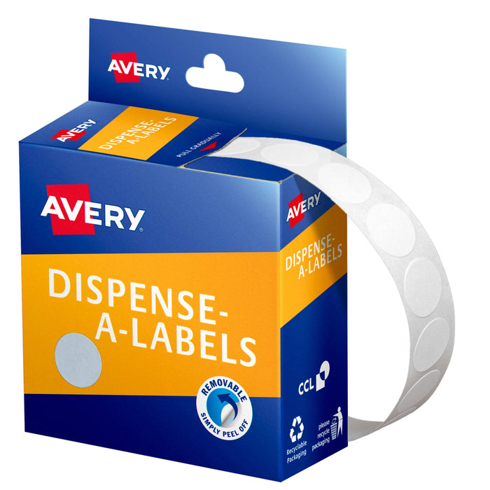 Avery Dispenser Labels Round Removable 14mm White 1200/box