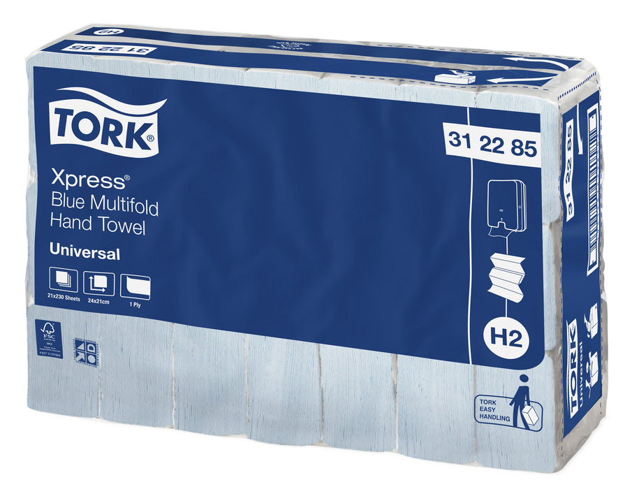Tork Xpress 312285 Blue Multifold Hand Towel/Slimline 1ply Univeral H2 230/pkt 21 pkts/ctn 4830 sheets/ctn 25 ctns/plt