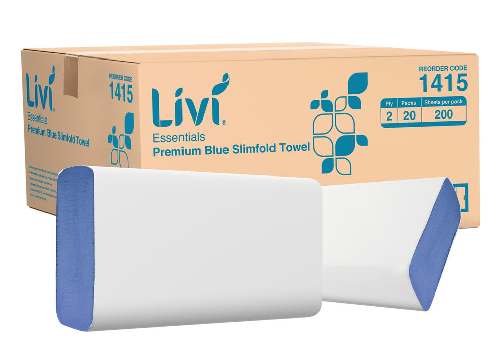 Livi Essentials 1415 Premium Blue Slimfold Towel 2 Ply 200 sheets/pkt 20 pkts/ctn 30 ctns/plt