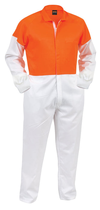 Argyle Hi-Viz Food Ind. Overalls L/Sleeve Sz10 White/Orange