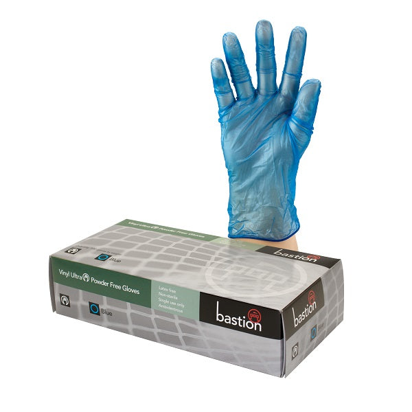 Bastion 100/463 Vinyl Light Powder Free Blue Gloves Size Large 100/pkt 10 pkts/ctn