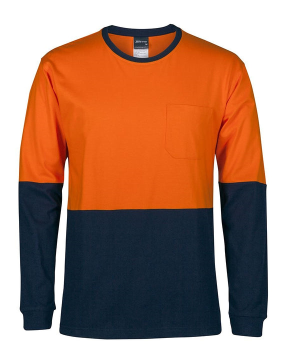 JBs 6HVTN Hi Vis L/S Crew Neck Cotton T-Shirt Extra Large Orange/Navy