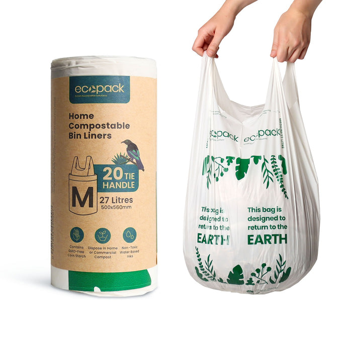 Ecopack Compostable Kitchen Liners POR 27L 500x585mm 20mu Natural 20/roll 20 rolls/ctn