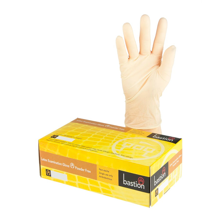 Bastion 100/162 Latex Gloves Powder Free Medium Natural 100/pkt 10 pkts/ctn
