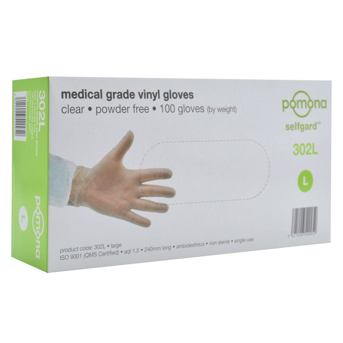 Selfgard 3020 Vinyl Gloves Powder Free Large Clear 100/pkt 10 pkts/ctn