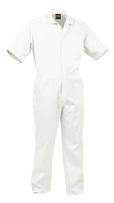 TWZ 240gsm Poly Cotton Short Sleeve Overalls Internal Pocket White Nylon Zip Size: 16