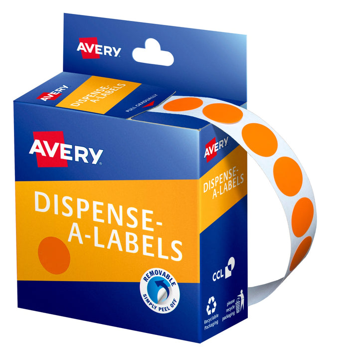 Avery Dispenser Labels Round Removable 14mm Orange 1050/box