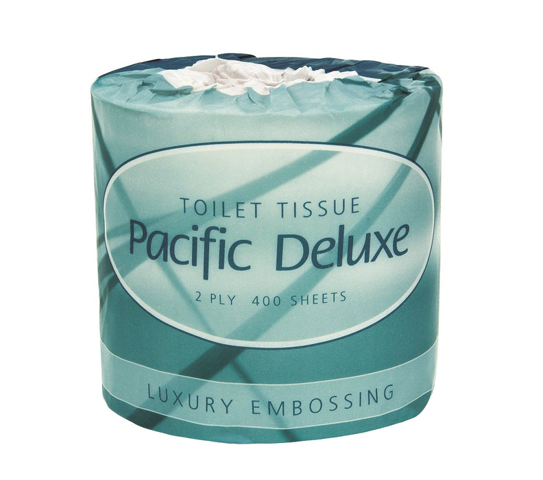 Pacific D2-400 Deluxe Toilet Rolls 2ply 400 sheets/roll (Dispenser: 580D31) 48/ctn, 24 ctns per pallet