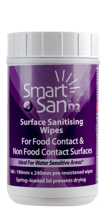 Smart San D2 Spring Lid Sanitising Wipes 19x24cm 160/canister 6/ctn