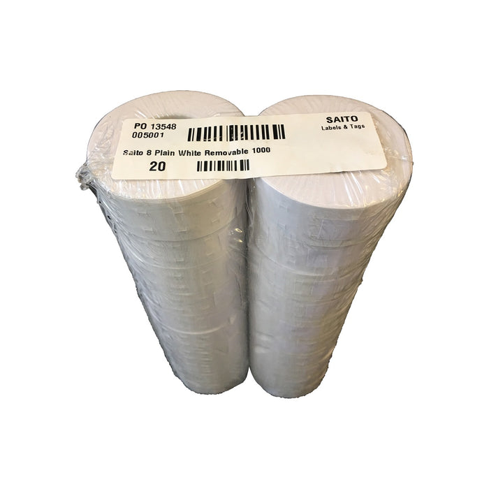 Saito 005001 Labels Removable 21x12mm White 1000/roll 20 rolls/box (Fits: Saito 8D, 8, SA)