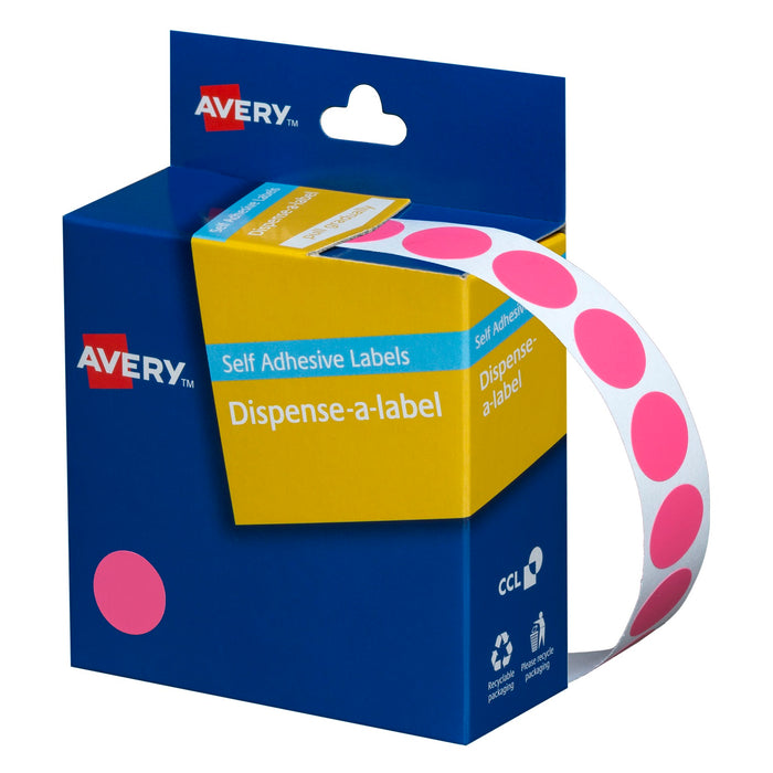 Avery Dispenser Labels Round Removable 14mm Pink 1050/box