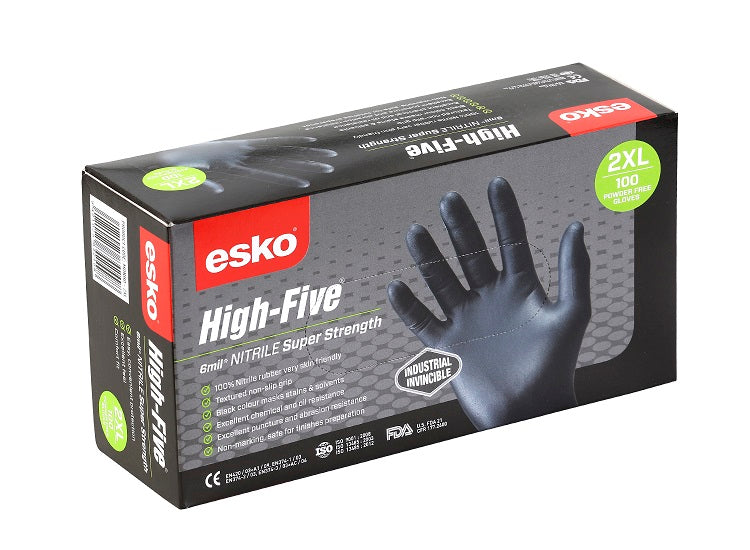 ESKO H/Duty MDNHD Black High 5 Nitrile Gloves, Medium Powder 100pkt 10pkts/ctn