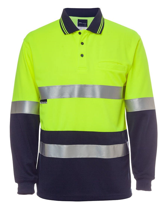6HVSL JBs Hi Vis Long Sleeve (Day+Night) Traditional Polo Lime / Navy Size: 2XL
