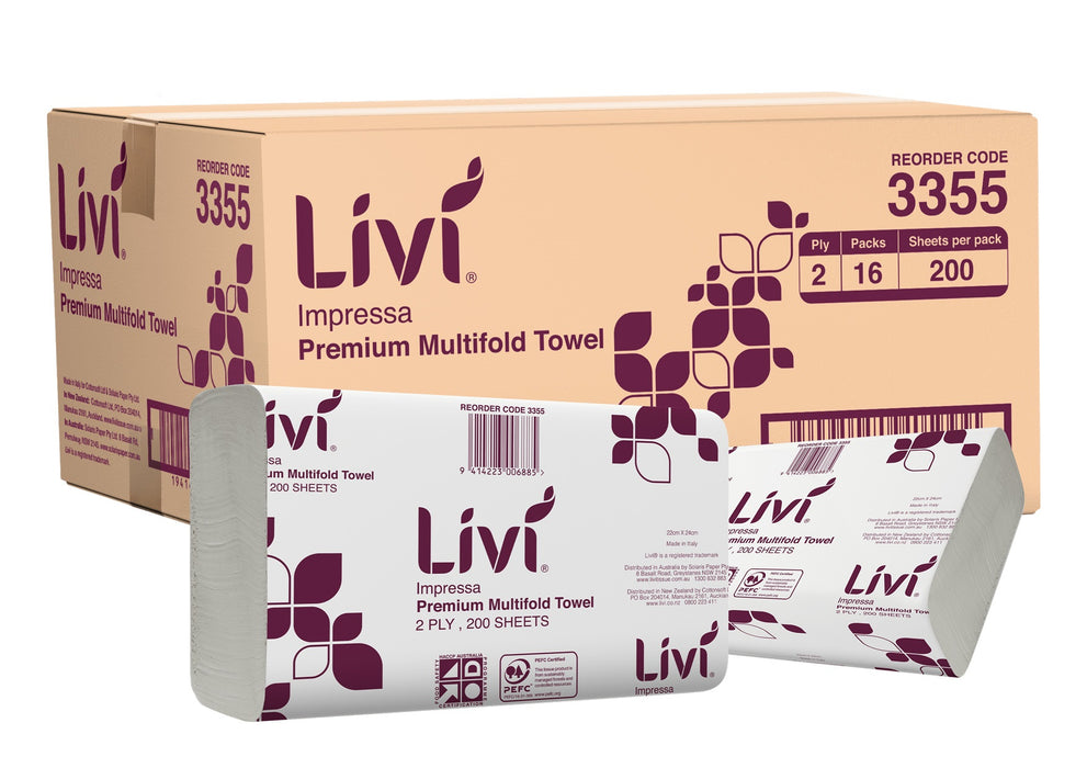 Livi 3355 Impressa Towel 2ply Slimfold 200sheet/pack 16pack/ctn