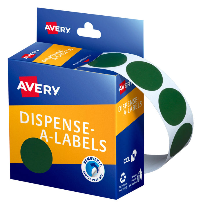 Avery Dispenser Labels Round Removable 24mm Green 500/box