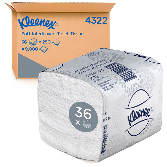 Kleenex 4322 Executive Interleaved Toilet Tissue 2ply 250/pkt 36 pkts/ctn