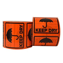 Ripstik Plastic Shipping Labels "Keep Dry" 100x72mm Black On Fluoro Orange 660/roll 24/ctn