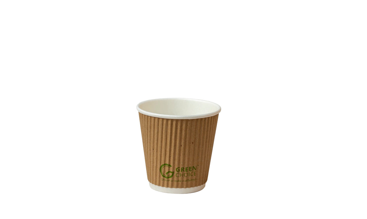 Green Choice 1500/351 Ripple Wall PLA Paper Hot Cup 8oz Brown 500/ctn (Lids: 5001500371)