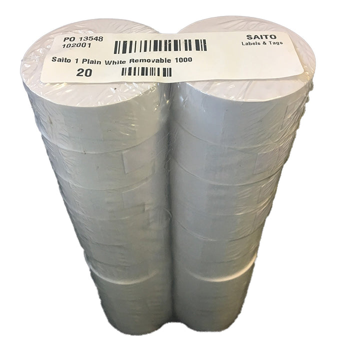 Saito 102001 Labels Removable 12x22mm White 1000/roll 20 rolls/box (Fits: Saito 1D, 1, K8)