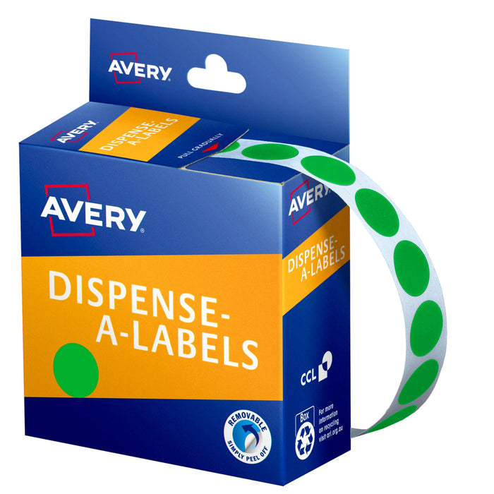 Avery Dispenser Labels Round Removable 14mm Green 1050/box