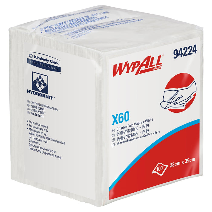 Wypall 94224 60 White Single Sheet Wipes 100/pk 8pks/ctn