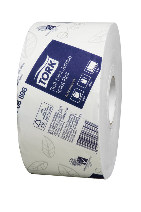 Tork 2306898 Advanced Toilet Paper Mini Jumbo Roll T2 2ply White 9.2cmx200m 12/ctn 30 ctns/pallet