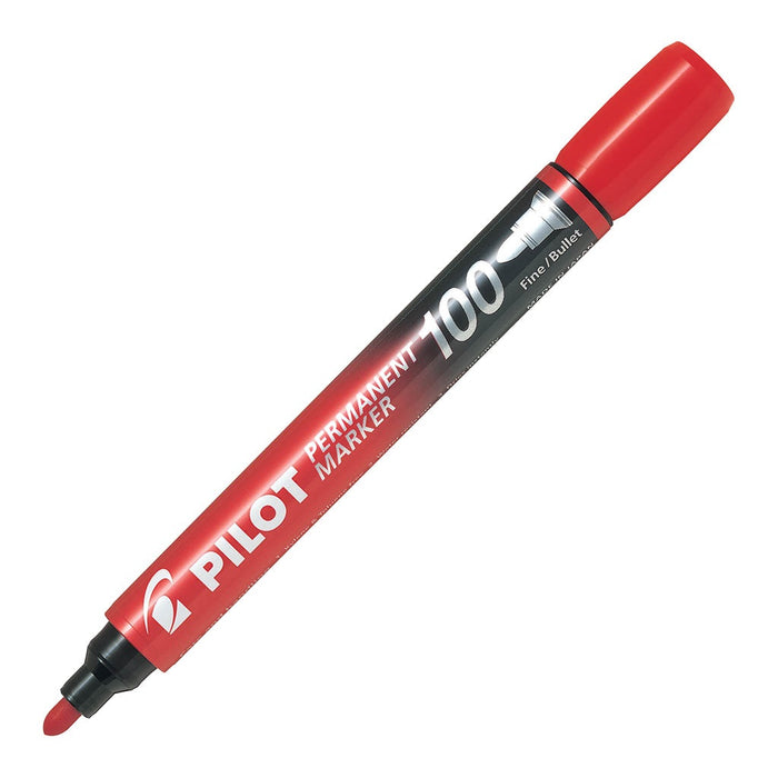 Pilot 100 Permanent Marker Fine/Bullet Tip Red 12/pkt
