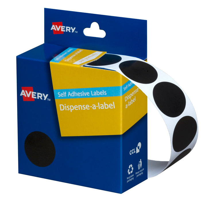 Avery Dispenser Labels Round Removable 24mm Black 500/box