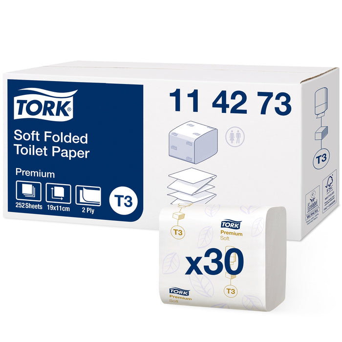 Tork 114273 Premium Folded Toilet Paper 2ply 252/pkt 30 pkts/ctn