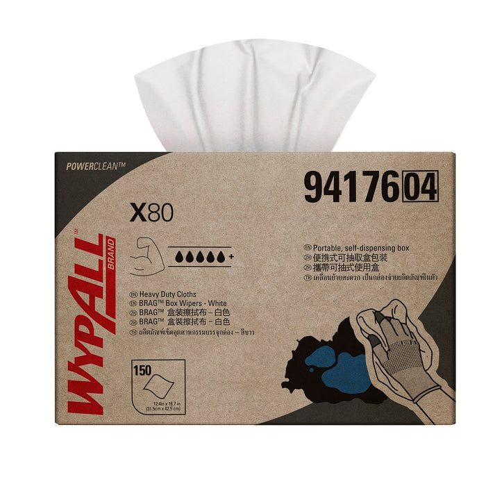 Wypall 94176 X80 Wipers (Brag Box) White Single 31.5x42.5cm Each Wiper 150/ctn 65 ctns/plt