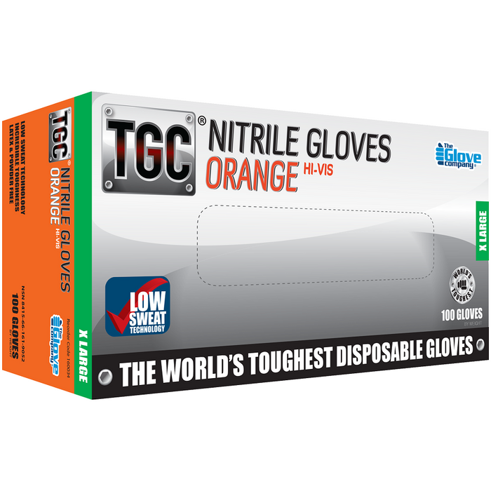 TGC Workgear Nitrile Gloves XL Orange 100/pkt 10 pkts/ctn