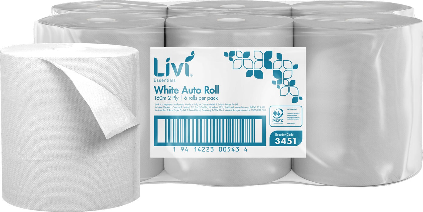 Livi 3451 Essentials Easy Auto Roll 2 ply 160m 6 rolls/ctn 30 ctns/pallet