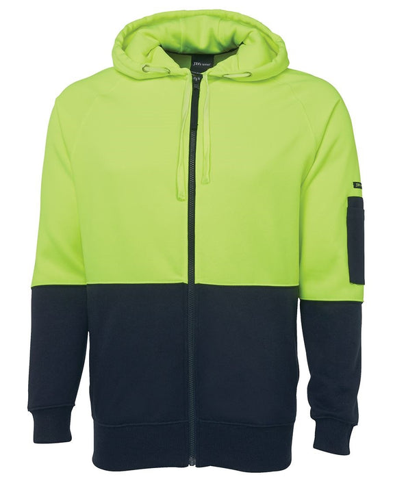 JBs 6HVH Hi Vis Fully Zip Fleecy Hoodie Small Lime/Navy