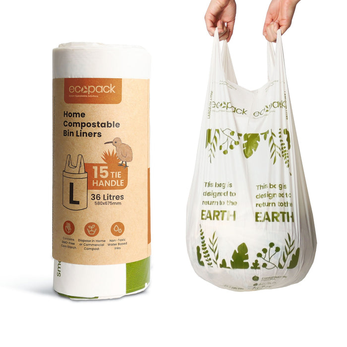 Ecopack Compostable Kitchen Liners POR 36L 600x710mm 20mu Natural 15/roll 20 rolls/ctn