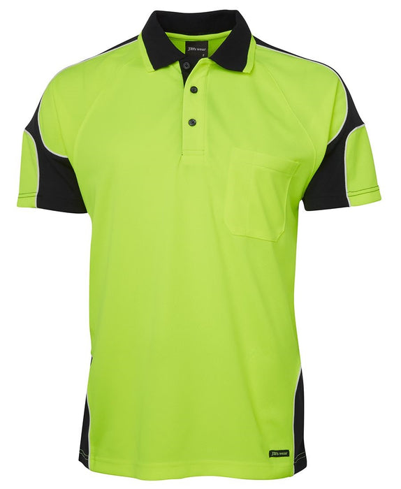 JBs 6AP4S Hi-Vis Short Sleeve 4602.1 Arm Panel Polo 2XL Lime/Black