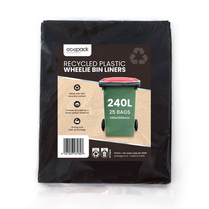 240L Heavy Duty Recycled Wheelie Bin Liners - (bag size 1150mm(w) x 1500mm(h) 100/ctn