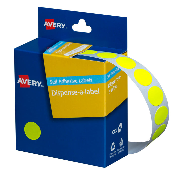 Avery Dispenser Labels Round Removable 14mm Yellow 1050/box