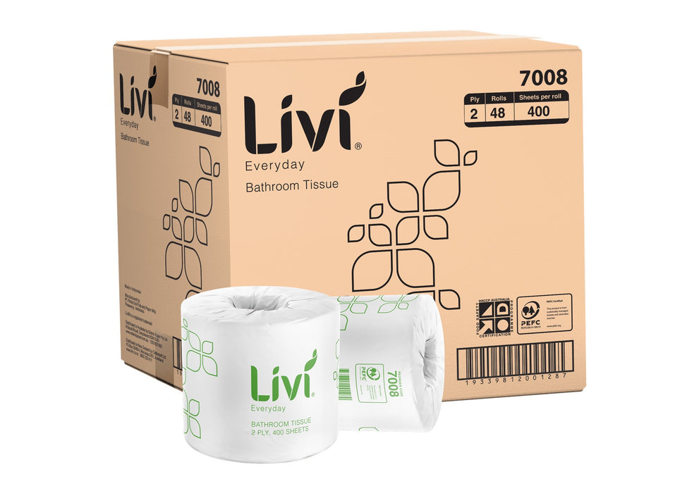 Livi 7008 Basics Bathroom Toilet Tissue Wrapped 2 ply 400s 100x100mm 48/ctn 32 ctns/pallet