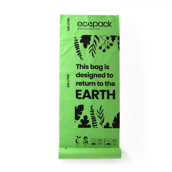 Ecopack Compostable Wheely Bin Liners POR 240L 1125x1500mm 25mu Natural 5/roll 24 rolls/ctn