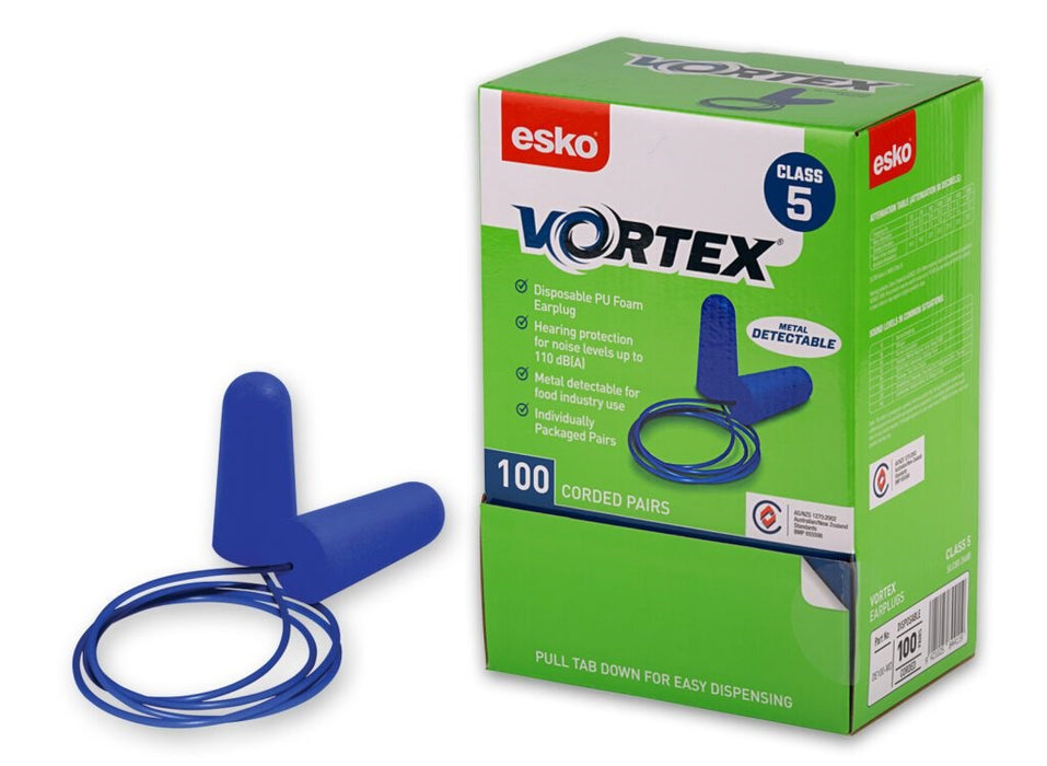 Vortex Blue DE100-MD Disposable Detectable Corded Earplugs Class 5 100/box 10 boxes/ctn
