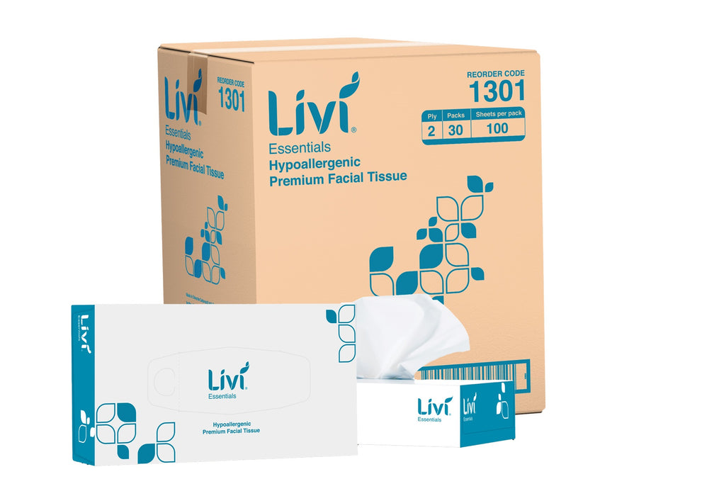 Livi Essentials Premium Facial Tissue 2 ply 195x200mm 100 sheets/pkt 30 pkts/ctn