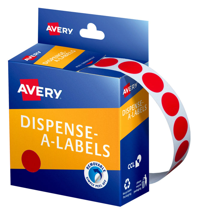 Avery Dispenser Labels Round Removable 14mm Red 1050/box