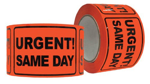 Rip-A-Labels Plastic Shipping "Urgent/Same Day" 100x72mm Black On Fluro Orange 500/roll 24/ctn