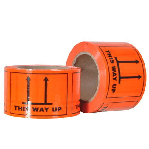 Ripstik Plastic Shipping Labels "This Way Up" 100x72mm Black On Fluoro Orange 660/roll 24/ctn